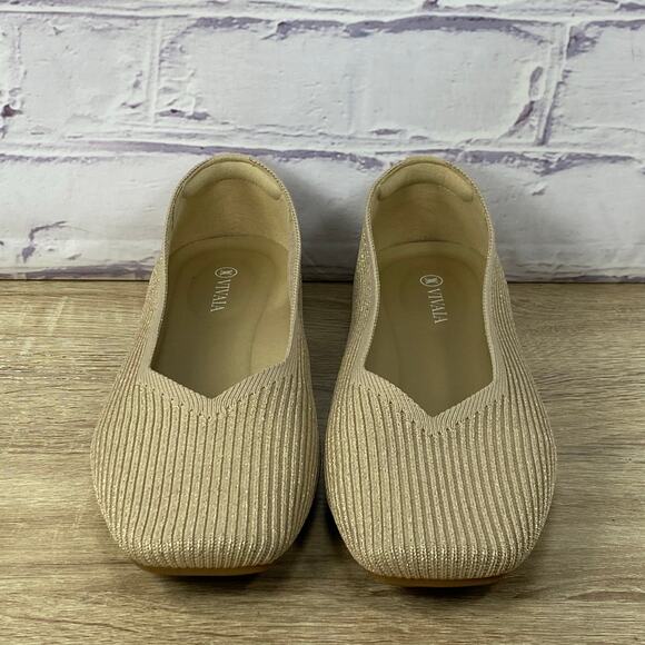 VIVAIA Margot Almond Square Toe V-Cut Flats Women's EU 40.5 US Size 9-9.5 Beige - Picture 2 of 8